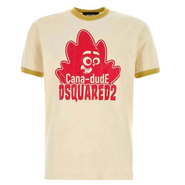 DSquared2 Mens Cana-dude Logo T-Shirt - Milk White/Red - 