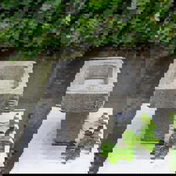 Stone Cast Plain Low Square Birdbath 25 cm Tall