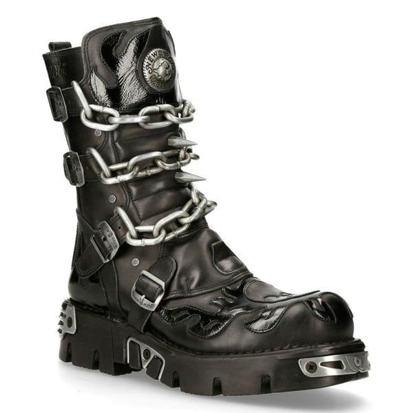 New Rock Black Spiked Mid-Calf Gothic Boots-727-S1