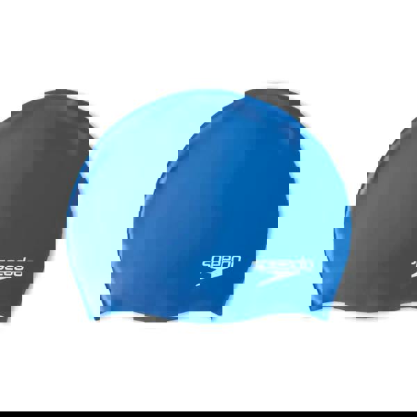 Royal blue Speedo junior plain moulded silicone cap with white logo