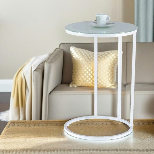 Rafaelo Mobilia Round C Shaped Side Table White