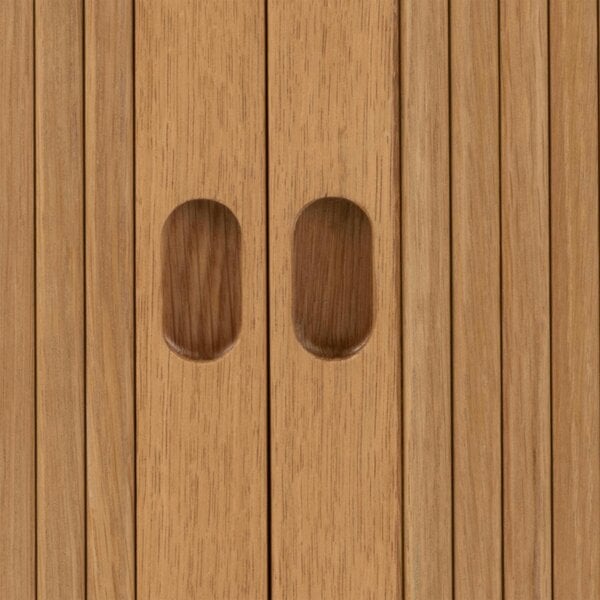Wyld Haus Copenhagen Natural Oak Wood Etched Square Bedside Table 2 Tambour Doors