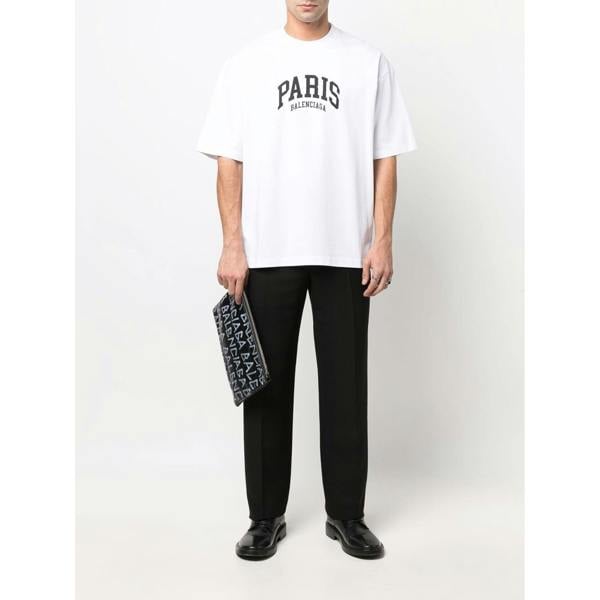 Balenciaga Paris Logo Cotton T-Shirt   in  White