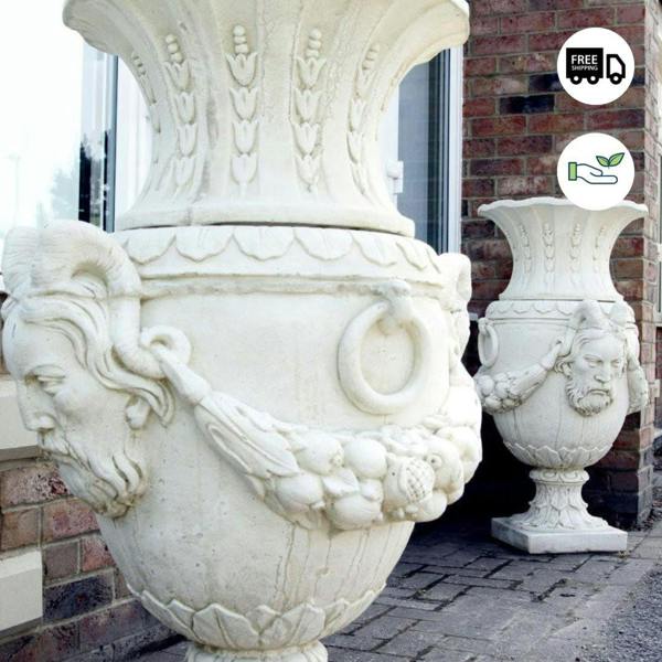 Pair of Urns With Mythical Horned Man Design