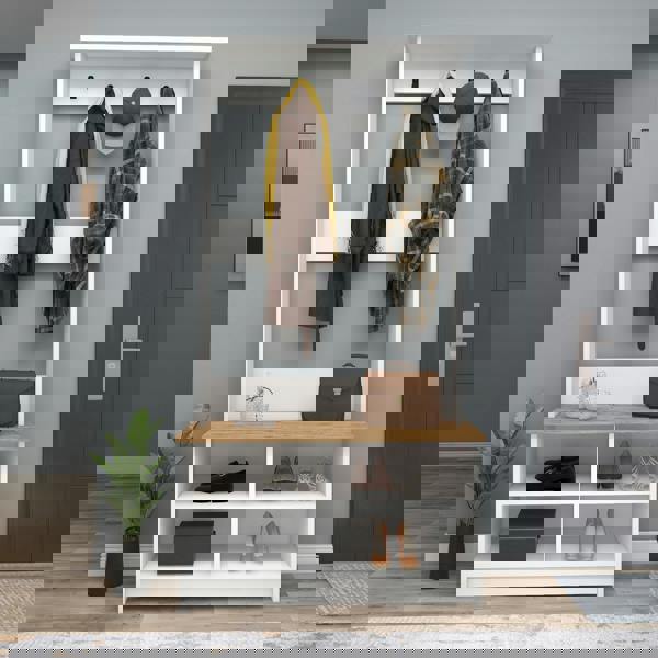 Destina Home Amelia Modern Hallways Coat Rack with 4 Shelves & Metal Hooks