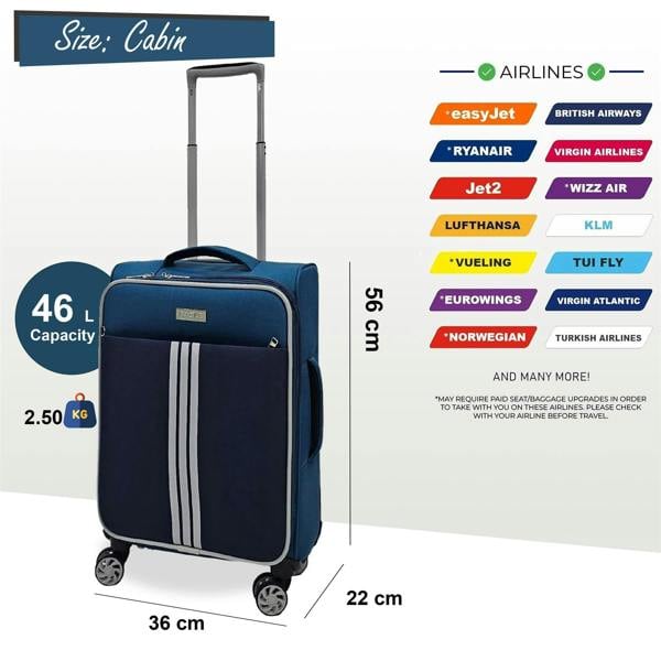Eagle Luggage Lightweight Cabin 4 Wheel Soft Luggage Travel Bag