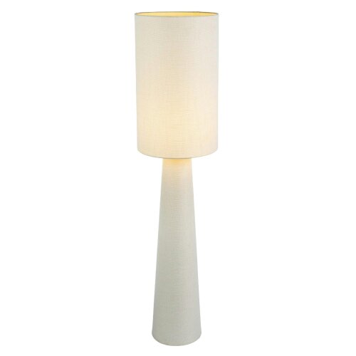 Happy Homewares Modern Soft Cream Linen Fabric Floor Lamp with Drum Shade and Base