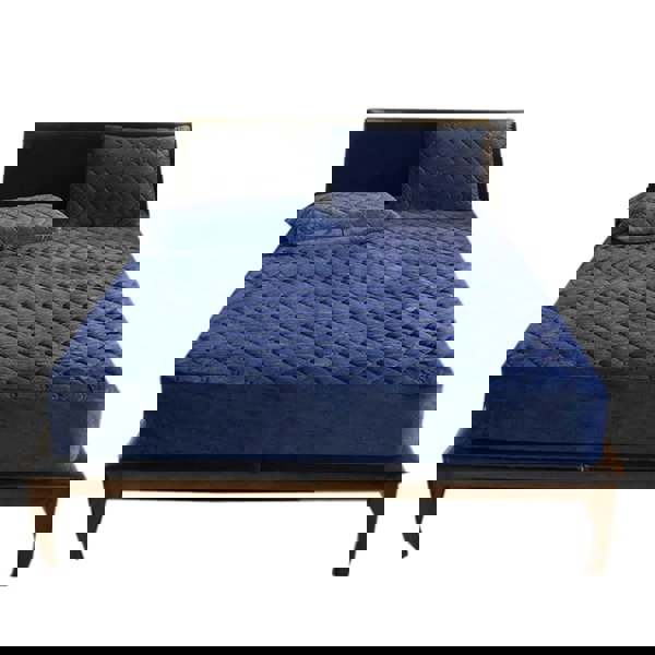 Anyhouz Anycozy Mattress Cover Navy Blue Queen Size Crystal Velvet Thicken Quilted Warm Soft Plush Bed Sheet