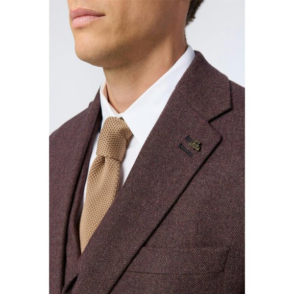Antique Rogue Slim Fit Mulberry Herringbone Tweed Jacket