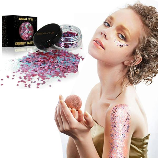 Aquarius Beautz Chunky Glitter Fairy 10ml Pot 5g Cosmetic Body Face Festival Purple Glam