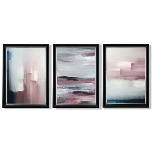 Artze Wall Art Framed Set of 3 Navy & Blush Pink Abstract Prints
