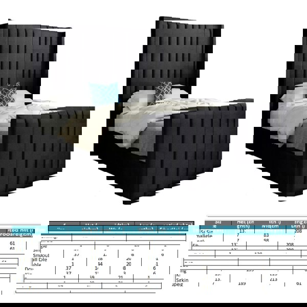 Casa Magna Romano Straight Winged Upholstered Soft Velvet Bed Frame - Black