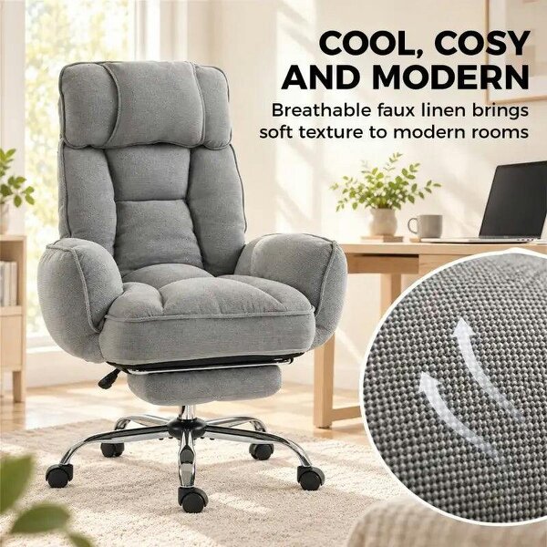 Executive Office Chair Height Adjustable Desk Chair Reclining Flip-up Armrest Footrest, Grey