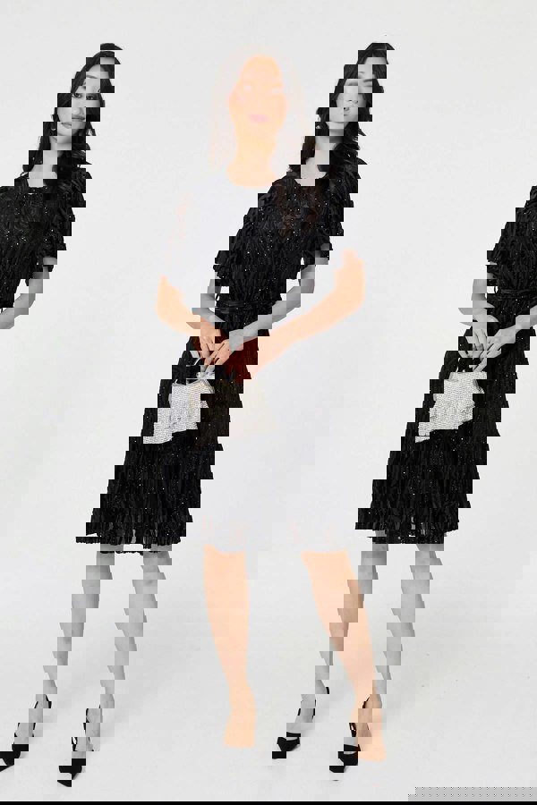 Black | Sparkly Textured Knee Length Dress