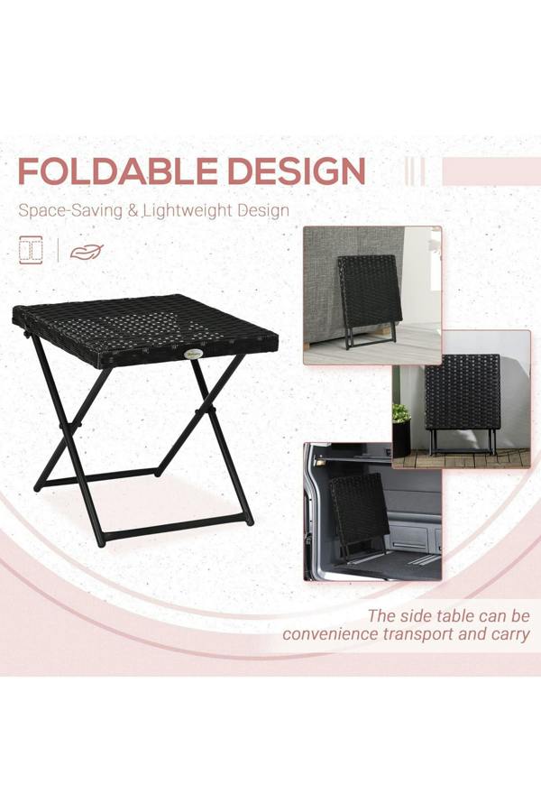 Dyzi Folding Rattan Garden Coffee Table Square 40x40cm Black
