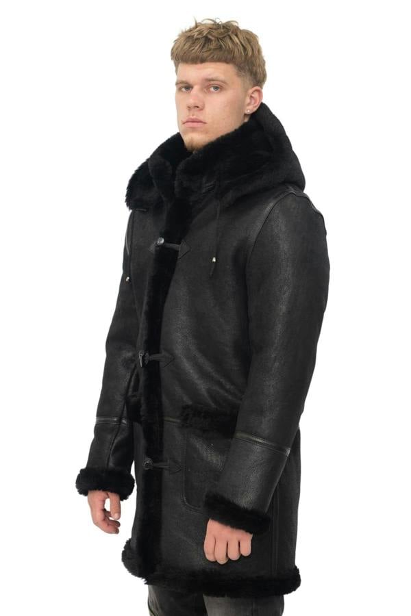 Infinity Leather Mens Winter Sheepskin Hooded Duffle Coat-Isleworth
