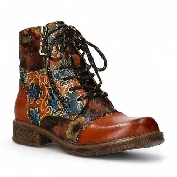 Laura Vita Anita 006 Camel Brown Floral Womens Gothic Victorian Leather Ankle Boots