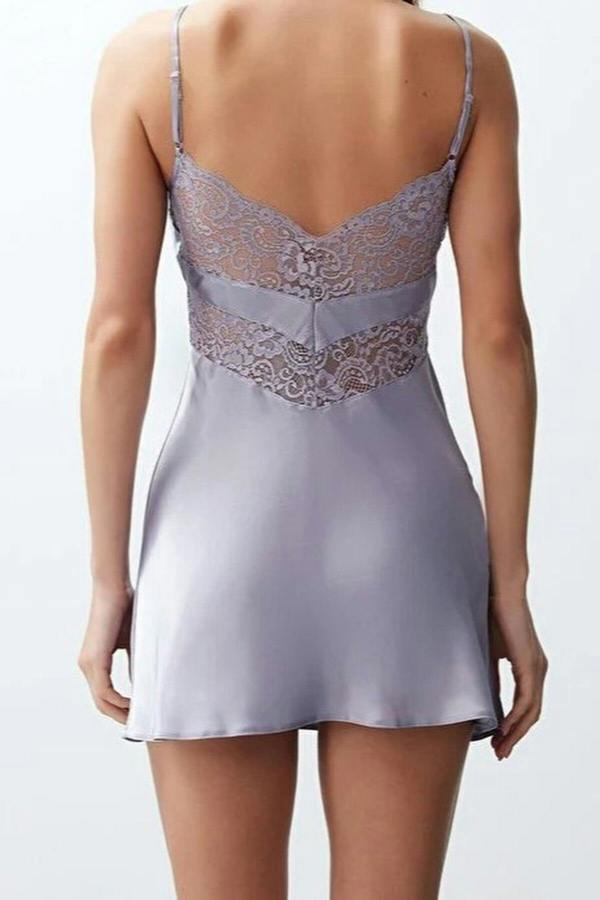 WOVCOR Back Lace Strap Satin Woven Nightdress