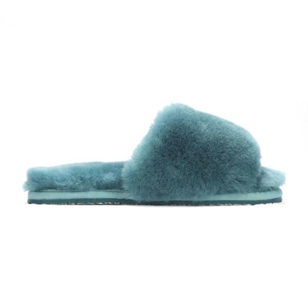 Infinity Leather Women's Sheepskin Slippers Teal Warm Winter Fur Sliders - Nordic