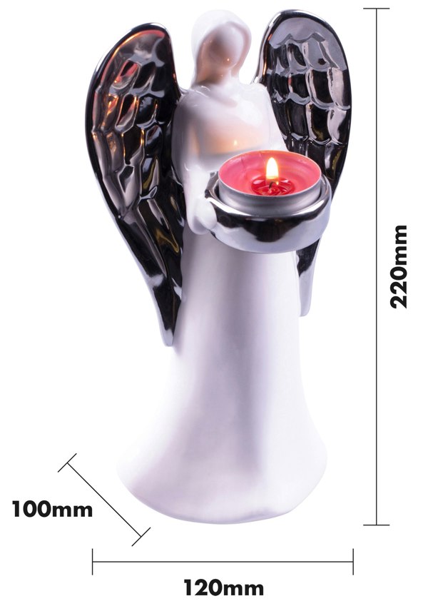 St Helens Silver Wings Standing Ceramic Angel T.light Holder