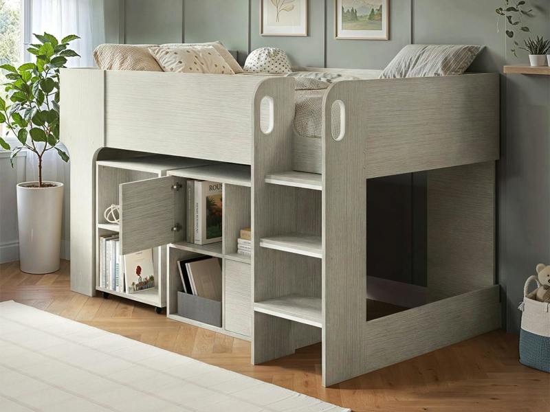 Leo Mid Sleeper Bed with Desk & Storage Scandi Light Oak