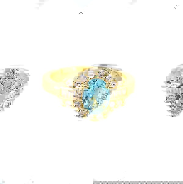 Luxe Tones Theodora Gold Coloured Band Aqua Gem Ring