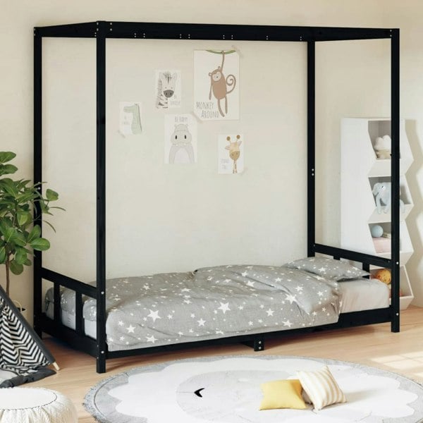 Berkfield Kids Bed Frame Black 90x200 cm Solid Wood Pine