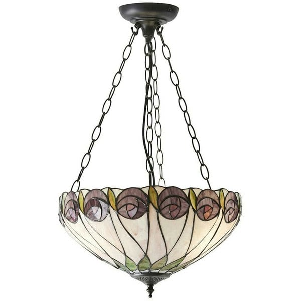 Tiffany Glass 3 Light Pendant - Mackintosh Style Rose - Dark Bronze Finish Loops