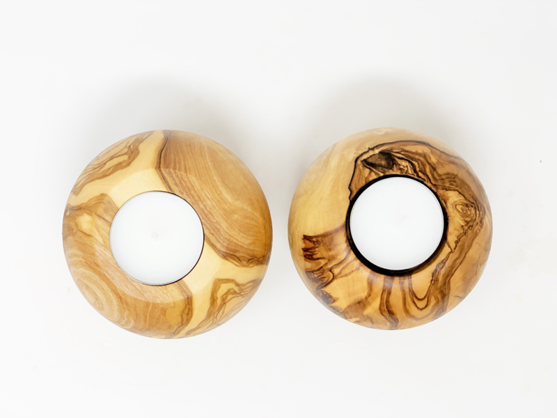Verano Spanish Ceramics Olive Wood - Set Of 2 Tea Light Candle Balls