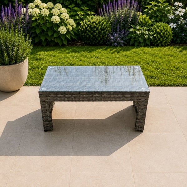 Fimous Rattan Rectangular Coffee Table - Dark Grey Mixed