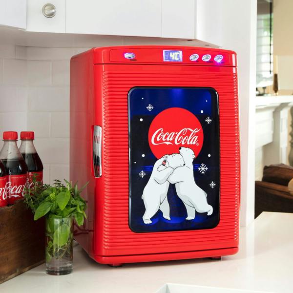Coca-Cola 25L Mini Fridge – 28 Can Tabletop Cooler & Warmer for Drinks, Snacks or Home Use (Red)