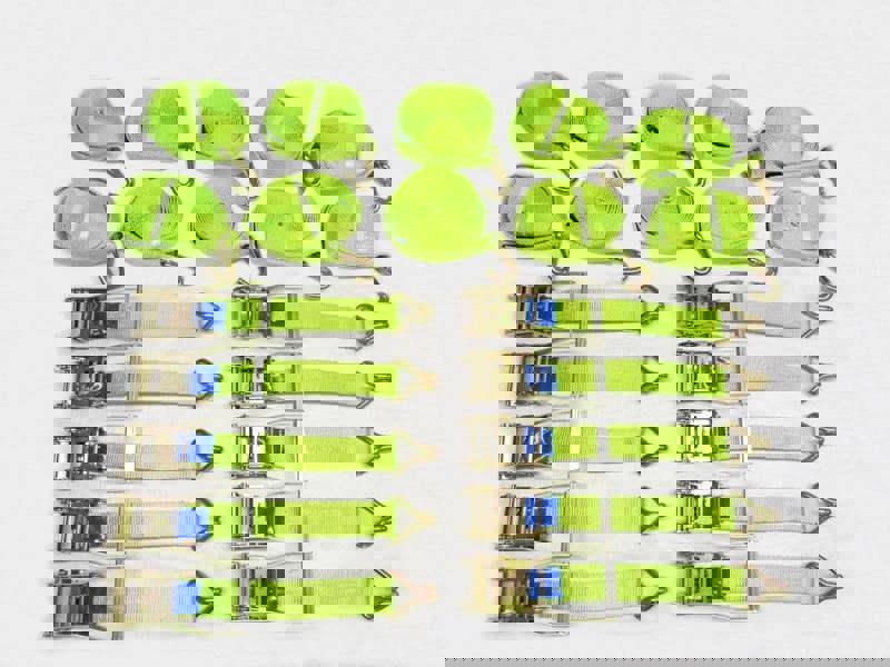 Ratchet Straps Hi Vis 5 Ton 50MM 12M x10 (Lashing Tie Down Claw J Hook Lorry Cargo)