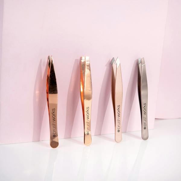 Brushworks 4 Piece Combination Tweezer Set - Gold