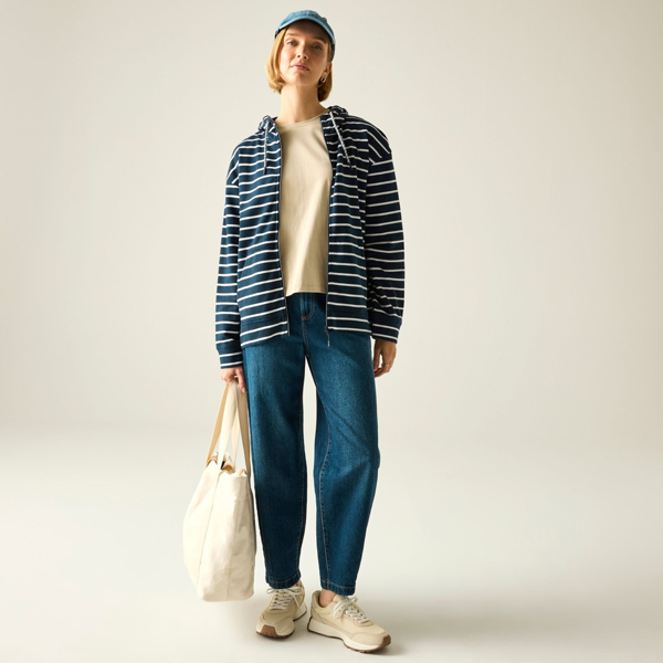 Regatta Womens Bayletta Striped Full Zip Hoodie - Navy/White