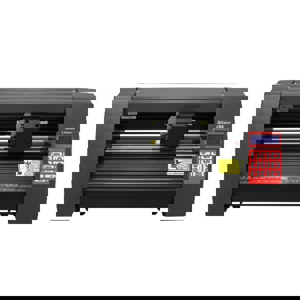 Black vinyl cutter with a digital control panel, featuring a sleek design and precision cutting capabilities for crafting projects