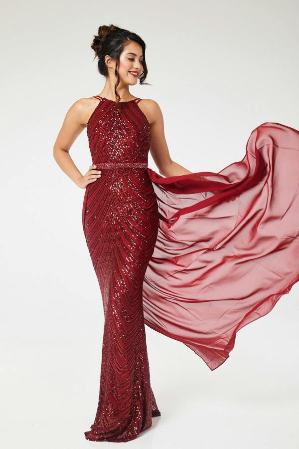 LuvForever Reya - Wine Sequin Maxi Dress