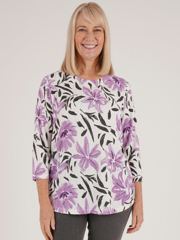 TIGI-Wear Floral Print Wide Rib Jersey Top