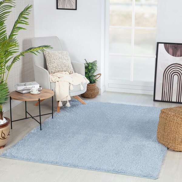 Livabliss Moda Shag-Solid Color Blue Plush Soft Pile Rug