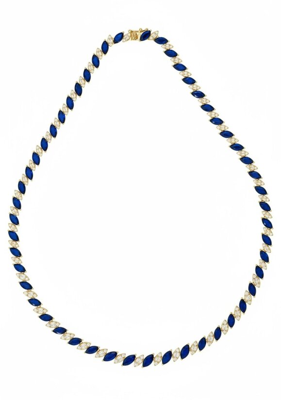 Latelita Viscountess Statement Tennis Necklace Sapphire Gold
