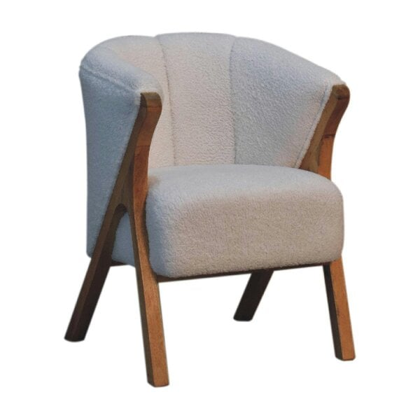 Wyld Haus Sarlat White Boucle and Mango Wood Cosy Chair