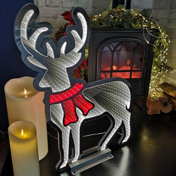 Samuel Alexander 60cm Infinity Light up Standing Christmas Reindeer Decoration with White & Red LEDs on Metal Base