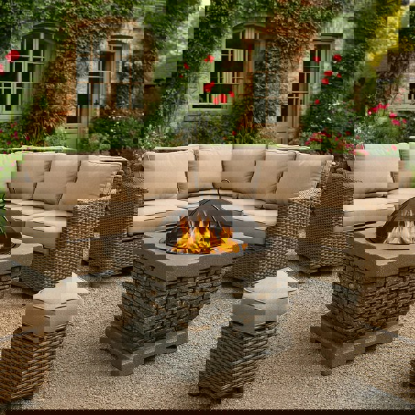 Centurion Supports Fireology TONTERIA Prestigious Garden and Patio Square Heater, Fire Pit, Brazier and Barbecue with Eco-Stone Finish
