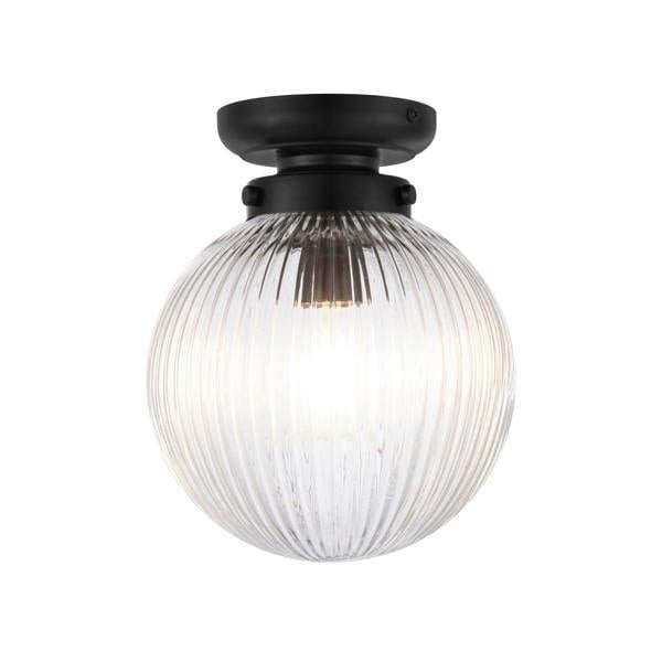COSYLYTE Finley Bathroom Classic Ribbed Glass Ceiling Light - Black