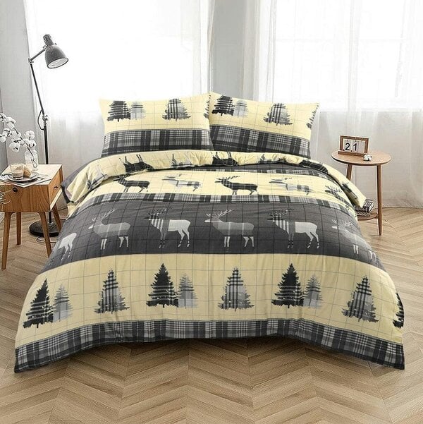 Night Zone Stag Flannelette Duvet Cover Set – 100% Brushed Cotton Warm Bedding - Grey