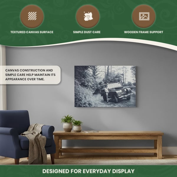 Series 1 Land Rover Canvas Picture Print, Circa 1955 Black and White, 60 x 40 cm, Stretched Canvas on Wooden Frame
