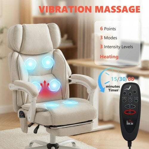HOMCOM Office Chair with Massage, Heat, Adjustable Headrest, Cream