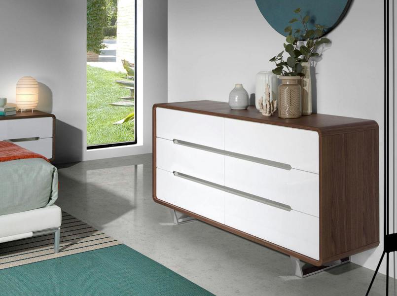 Angel Cerdá Chest of Drawers White Wood, Walnut and Chromed Steel 7106