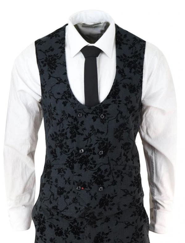 House of Cavani Mens 3 Piece Black Paisley Velvet Dinner Suit