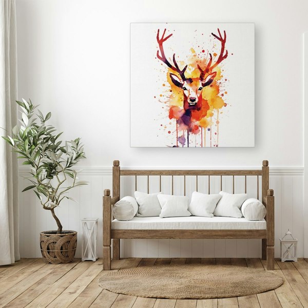 Warren Reed Watercolour Stag Face Canvas