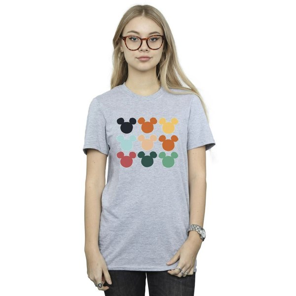 Disney Womens/Ladies Mickey Mouse Heads Square Cotton Boyfriend T-Shirt - Sports Grey